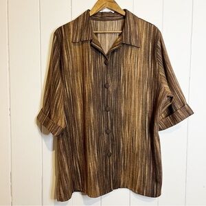 De'gage' Fashions Brown Striped Button Down Shirt. Size XL.